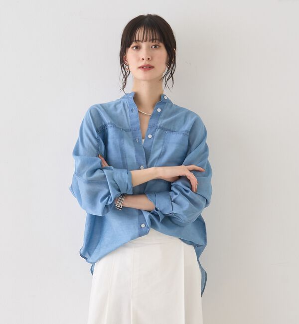 Rouge vif「シアーデニムスタンドネックシャツ/バンドカラーシャツ【予約】」|シャツ・ブラウス|