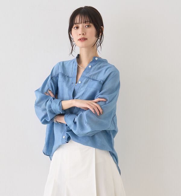 Rouge vif「シアーデニムスタンドネックシャツ/バンドカラーシャツ【予約】」|シャツ・ブラウス|