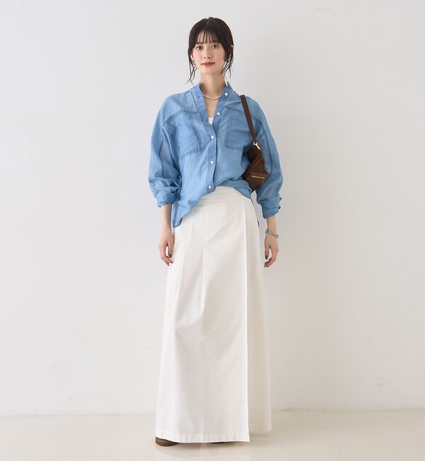 Rouge vif「シアーデニムスタンドネックシャツ/バンドカラーシャツ【予約】」|シャツ・ブラウス|