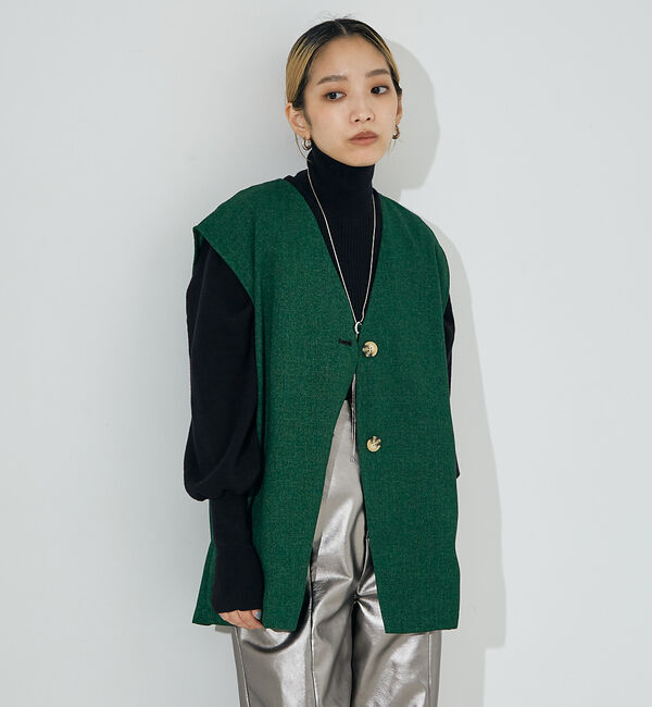 NOMINE「【セットアップ対応】サマーツイードベスト」|ベスト・ジレ|グリーン