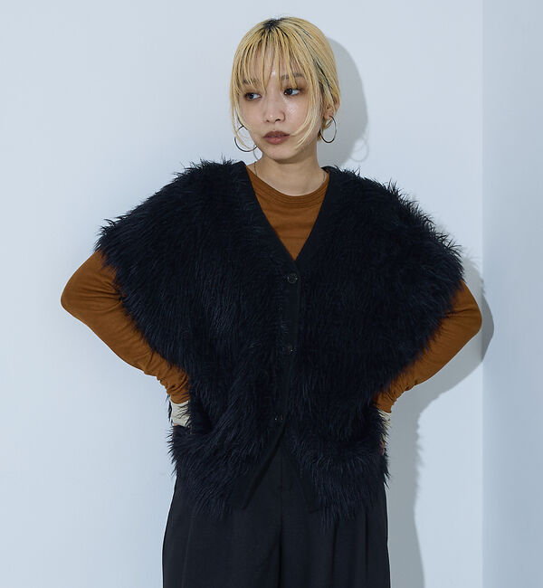 NOMINE「ロング フェザー ニットベスト カーディガン」|ベスト・ジレ|
