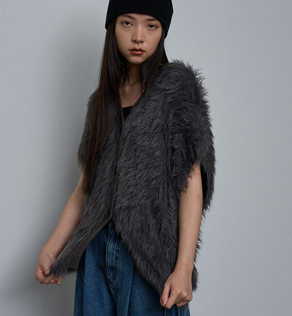 NOMINE「ロング フェザー ニットベスト カーディガン」|ベスト・ジレ|