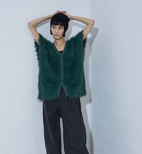 NOMINE「ロング フェザー ニットベスト カーディガン」|ベスト・ジレ|