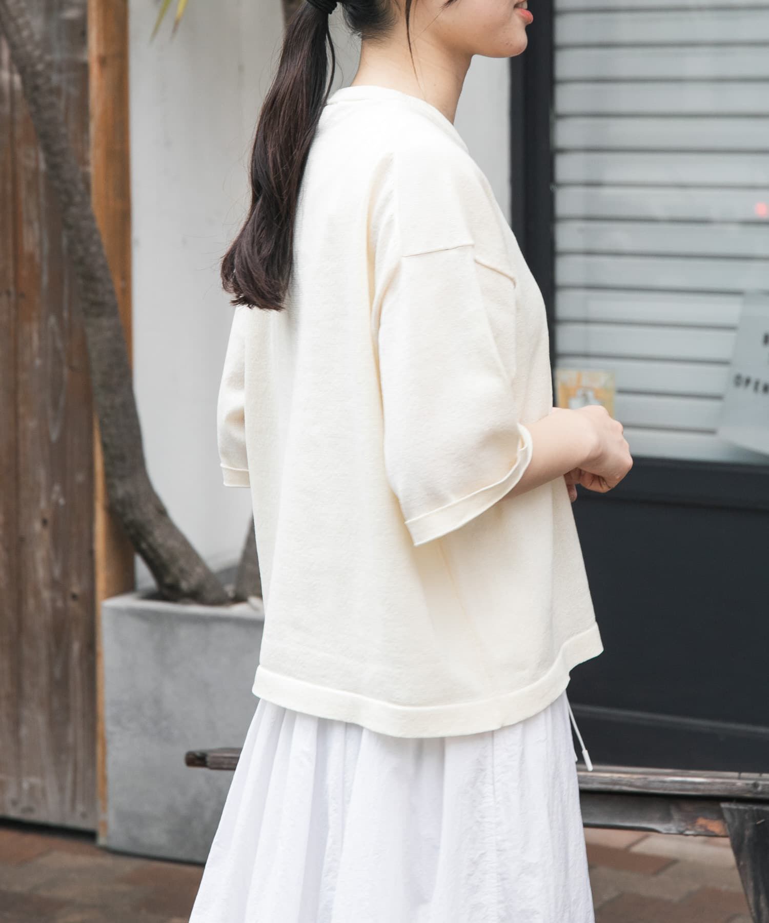 URBAN RESEARCH DOORS「FORK&SPOON　ペーパーニットTシャツ」|ニット・セーター|オフホワイト