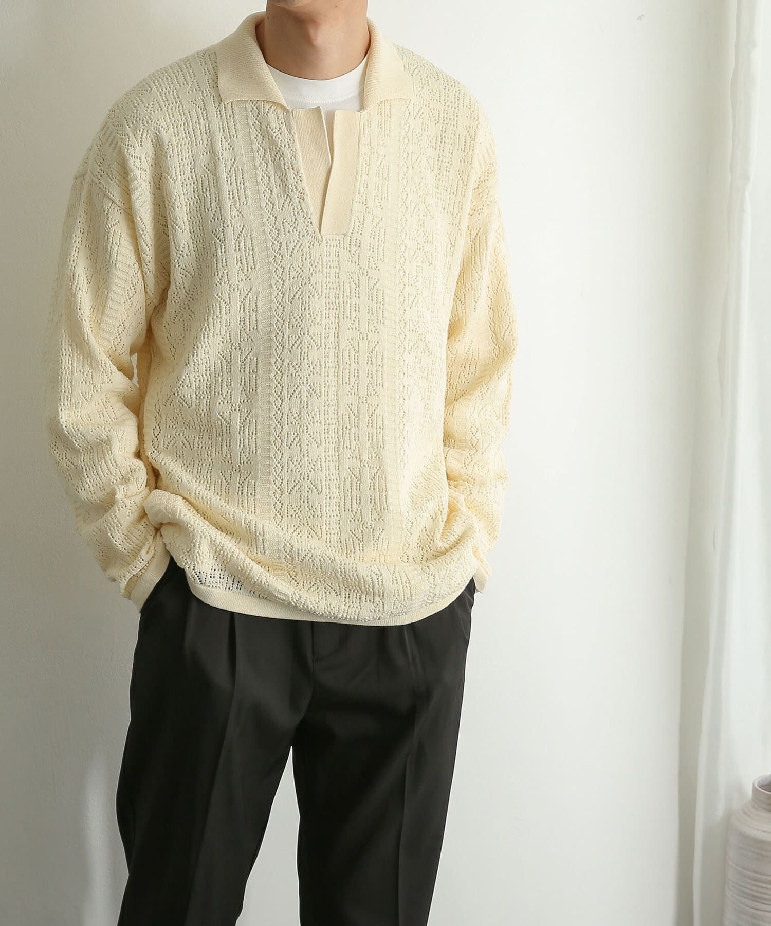 SENSE OF PLACE by URBAN RESEARCH「『ユニセックス』レースアミニットポロシャツ」|ニット・セーター|