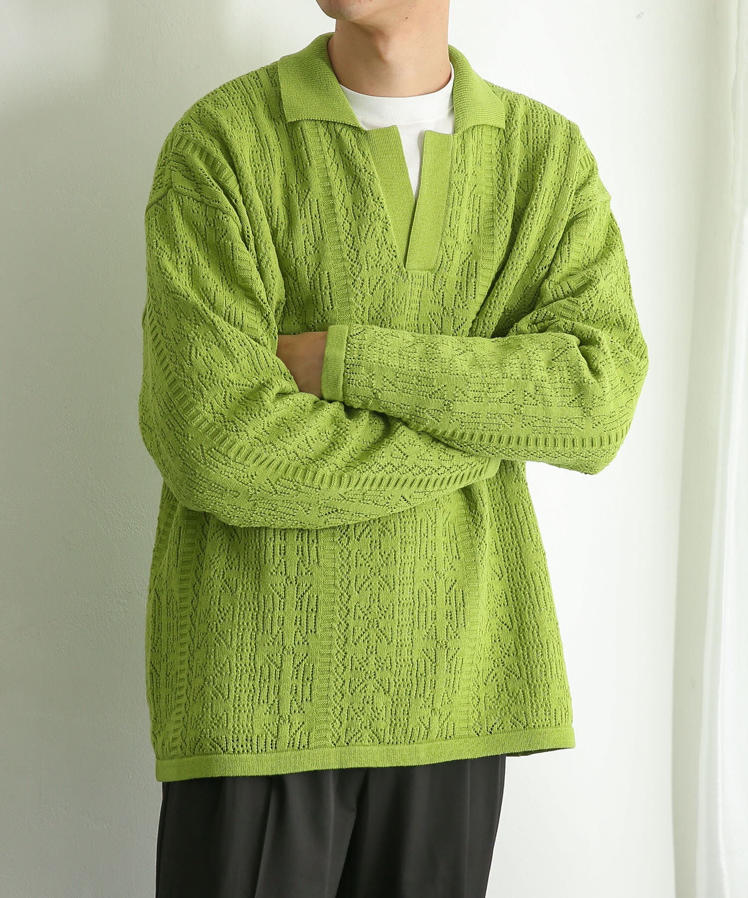 SENSE OF PLACE by URBAN RESEARCH「『ユニセックス』レースアミニットポロシャツ」|ニット・セーター|