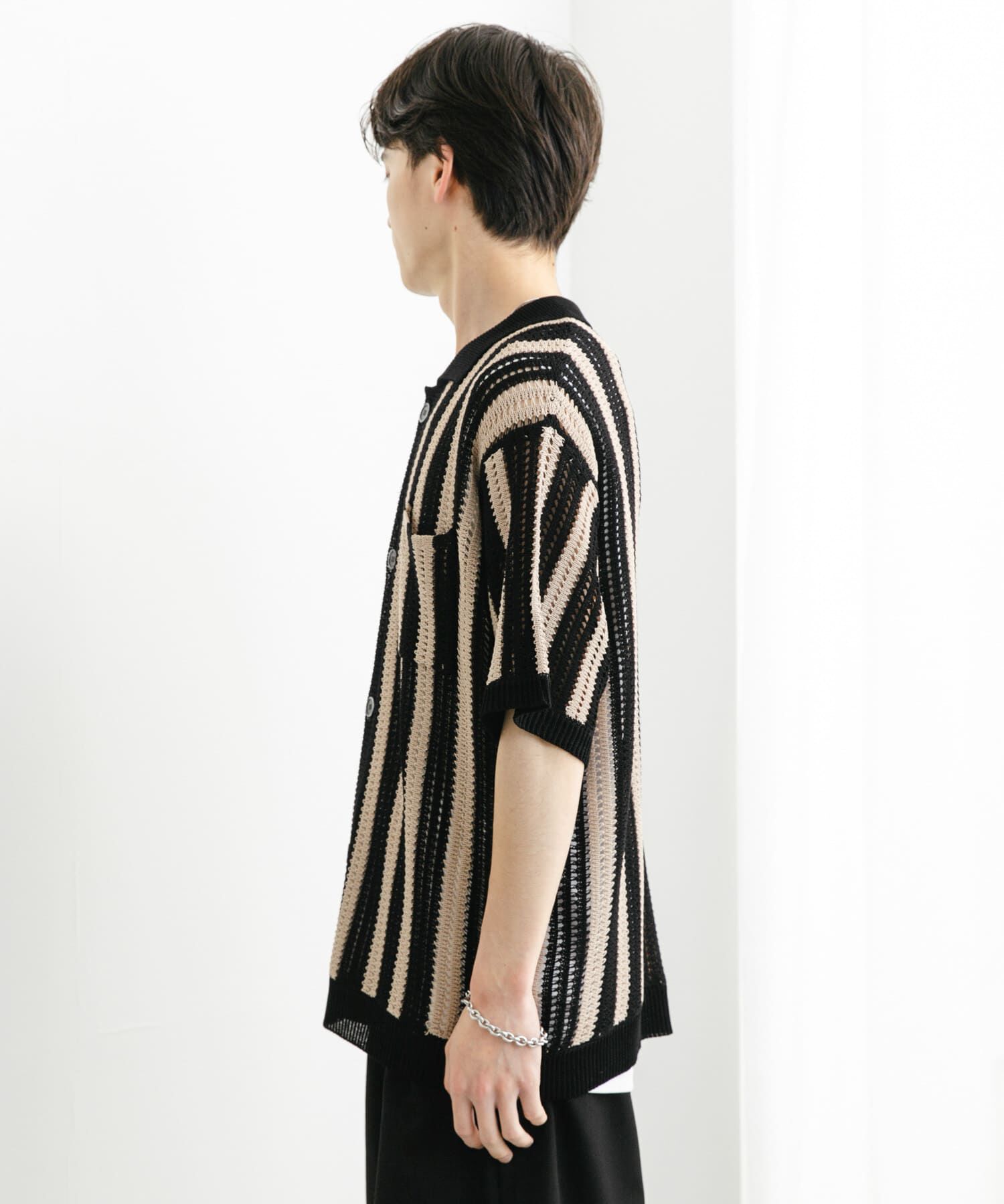 SENSE OF PLACE by URBAN RESEARCH「ストライプショートスリーブニットシャツ」|ニット・セーター|