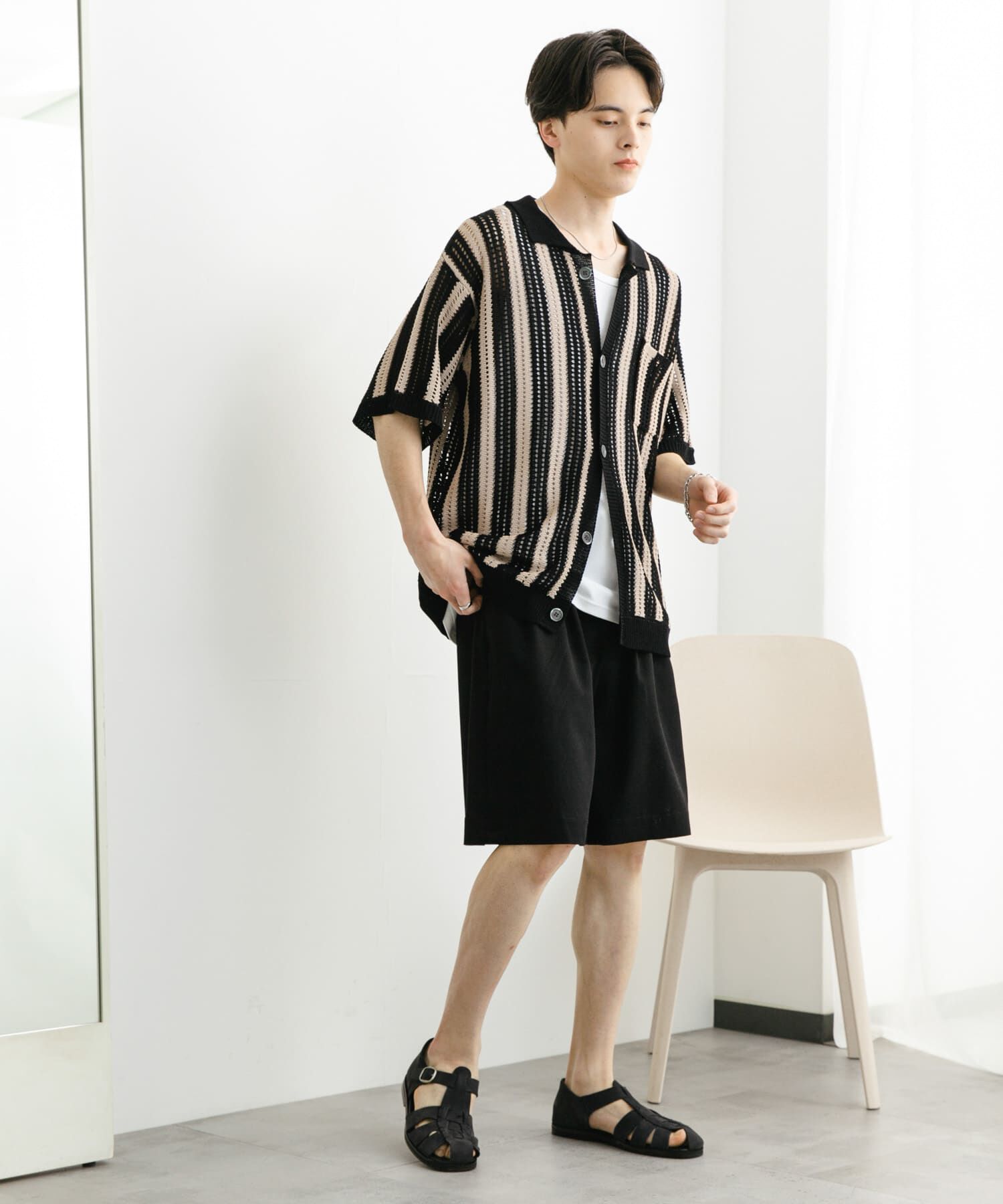 SENSE OF PLACE by URBAN RESEARCH「ストライプショートスリーブニットシャツ」|ニット・セーター|