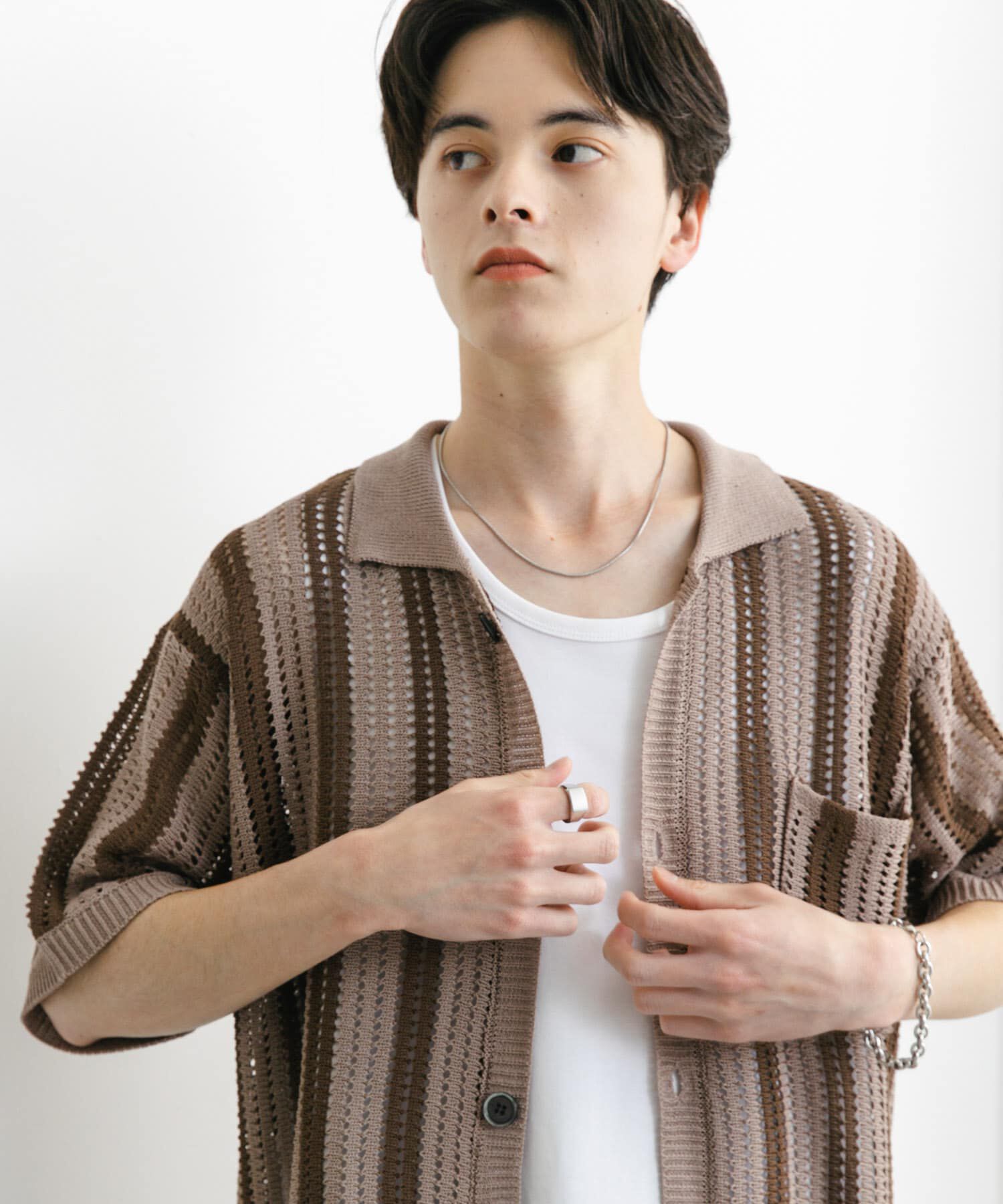 SENSE OF PLACE by URBAN RESEARCH「ストライプショートスリーブニットシャツ」|ニット・セーター|