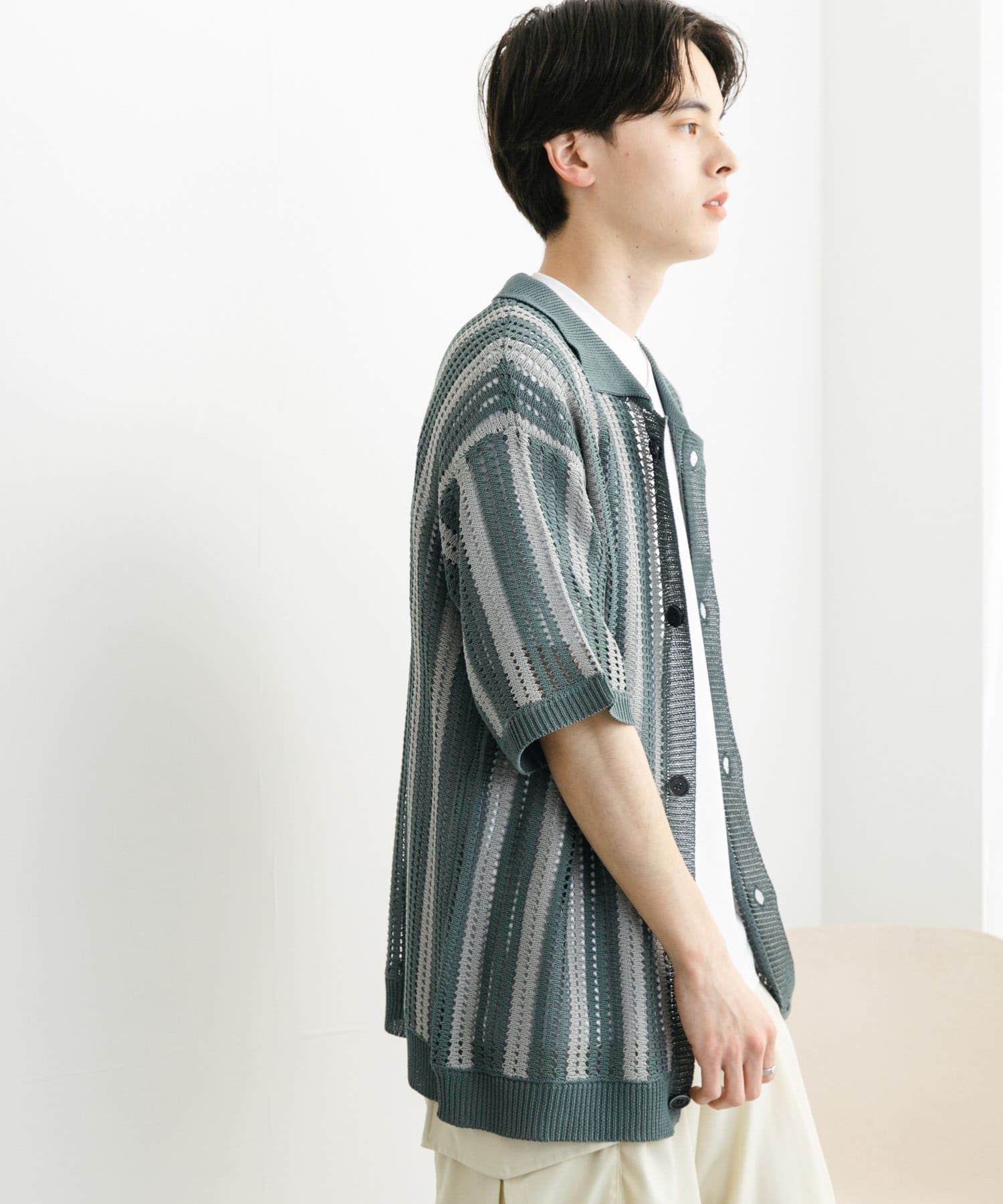 SENSE OF PLACE by URBAN RESEARCH「ストライプショートスリーブニットシャツ」|ニット・セーター|