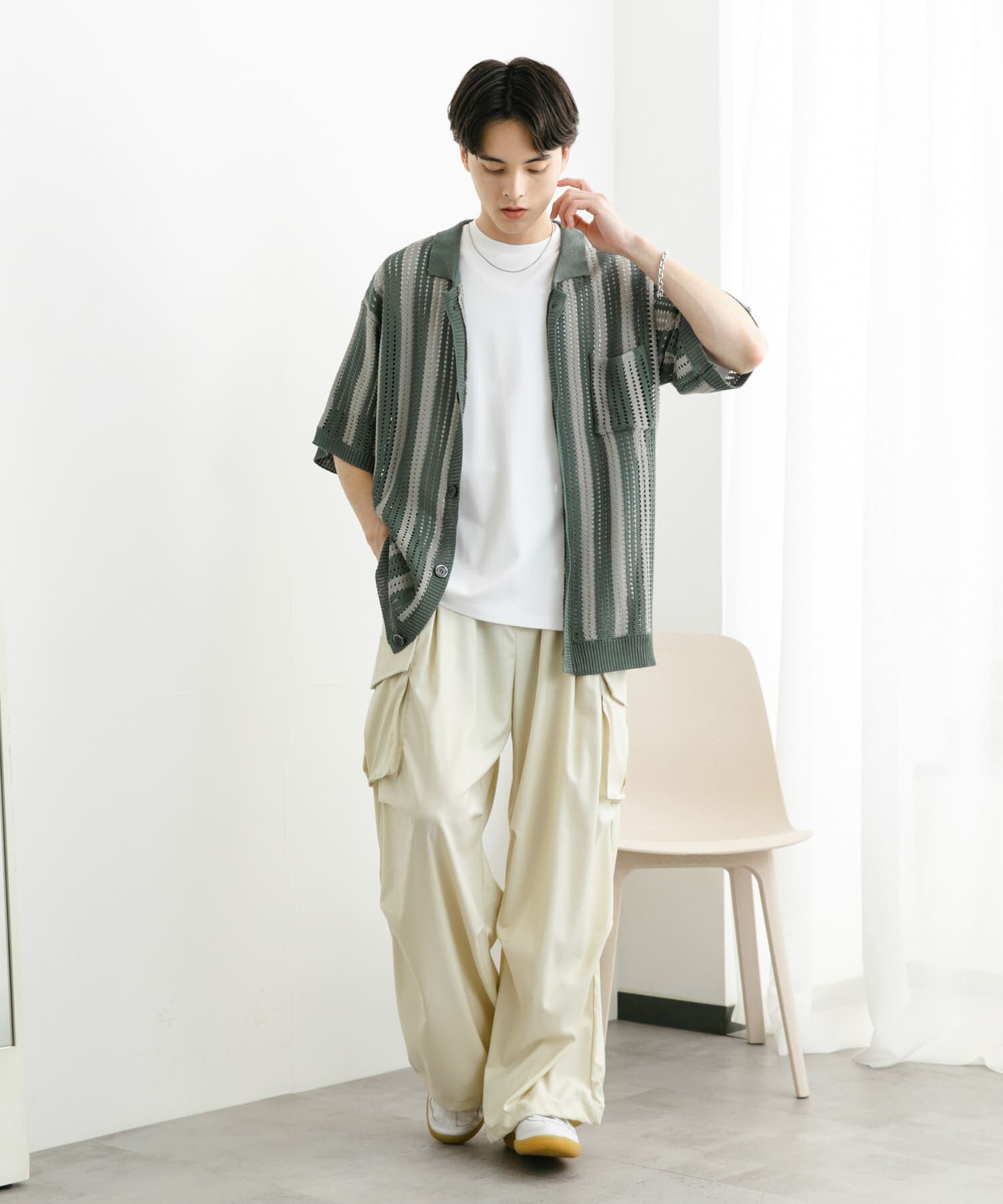 SENSE OF PLACE by URBAN RESEARCH「ストライプショートスリーブニットシャツ」|ニット・セーター|