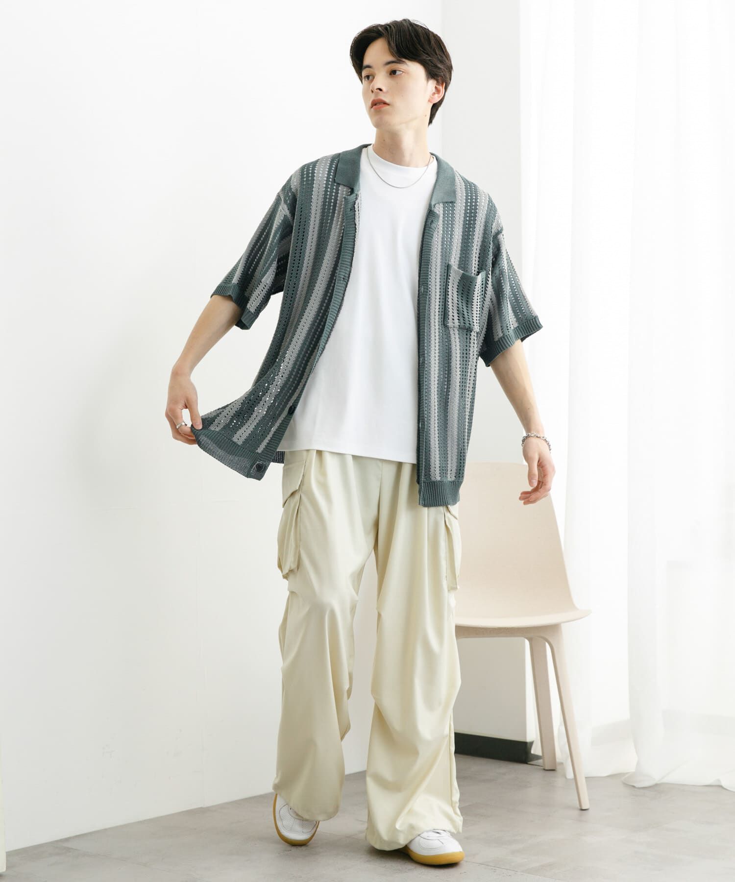 SENSE OF PLACE by URBAN RESEARCH「ストライプショートスリーブニットシャツ」|ニット・セーター|