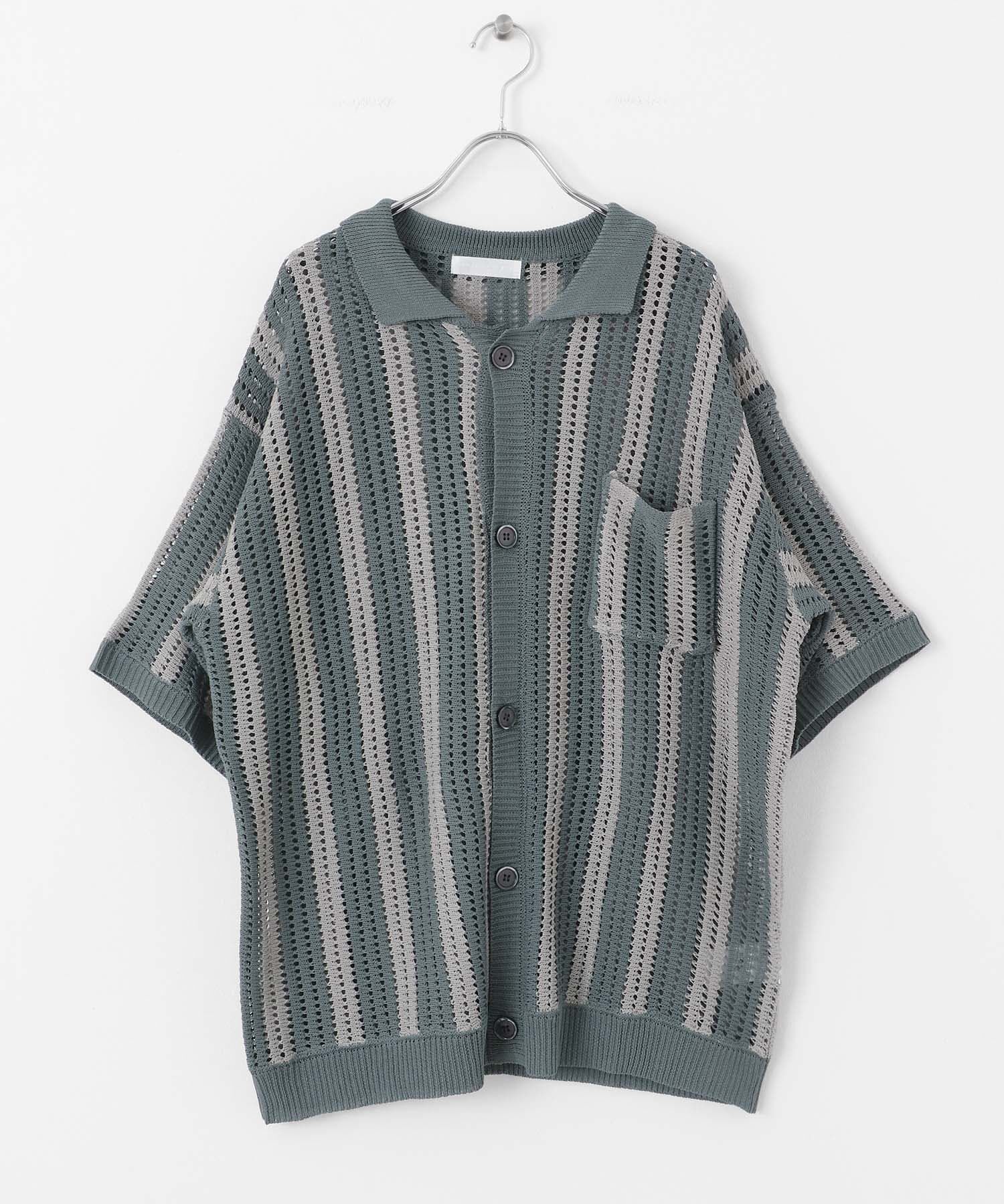 SENSE OF PLACE by URBAN RESEARCH「ストライプショートスリーブニットシャツ」|ニット・セーター|