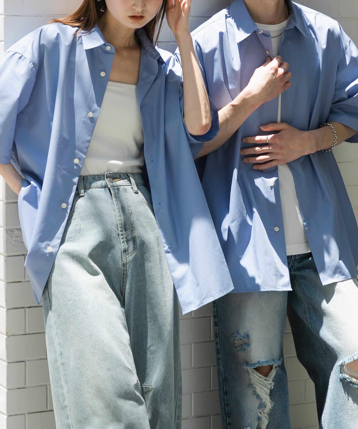 SENSE OF PLACE by URBAN RESEARCH「『ﾕﾆｾｯｸｽ』ﾘﾗｯｸｽﾌｨｯﾄﾚｷﾞｭﾗｰｶﾗｰｼｮｰﾄｽﾘｰ 」|シャツ・ブラウス|ブルー