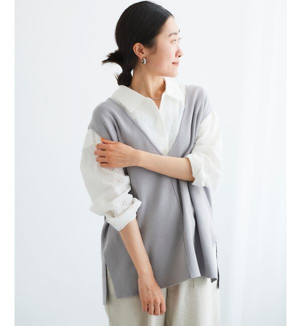 le.coeur blanc「《手洗い可能》ミラノリブVネックベスト」|ベスト・ジレ|