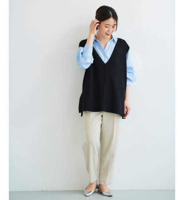 le.coeur blanc「《手洗い可能》ミラノリブVネックベスト」|ベスト・ジレ|