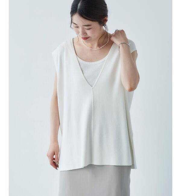 le.coeur blanc「《手洗い可能》ミラノリブVネックベスト」|ベスト・ジレ|