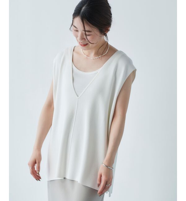 le.coeur blanc「《手洗い可能》ミラノリブVネックベスト」|ベスト・ジレ|