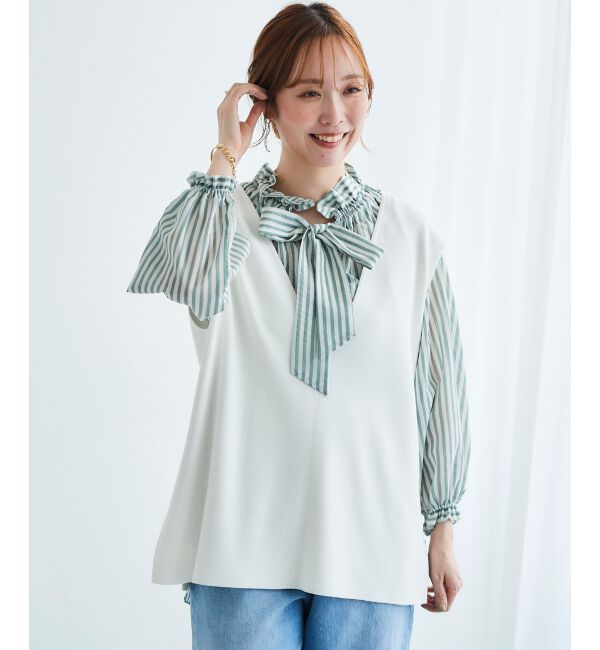 le.coeur blanc「《手洗い可能》ミラノリブVネックベスト」|ベスト・ジレ|