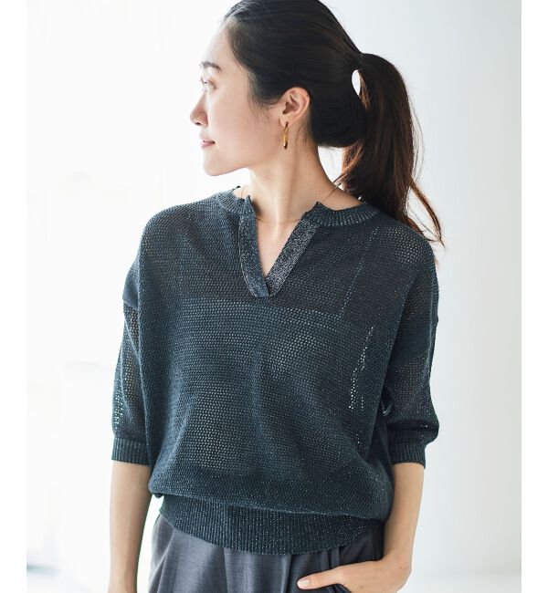 le.coeur blanc「ラメスキッパーメッシュニット」|ニット・セーター|