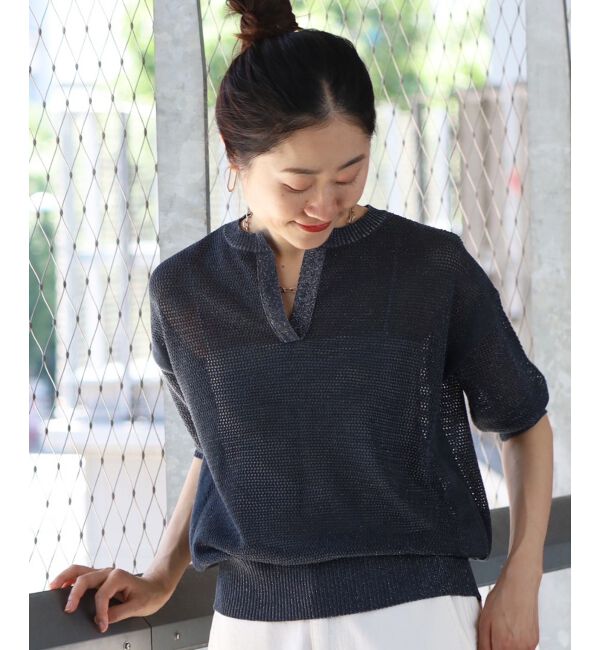 le.coeur blanc「ラメスキッパーメッシュニット」|ニット・セーター|Ｃ／グレー