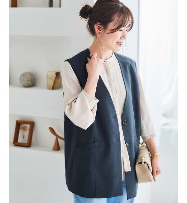 le.coeur blanc「《手洗い可能》Vカラージレジャケット」|ベスト・ジレ|