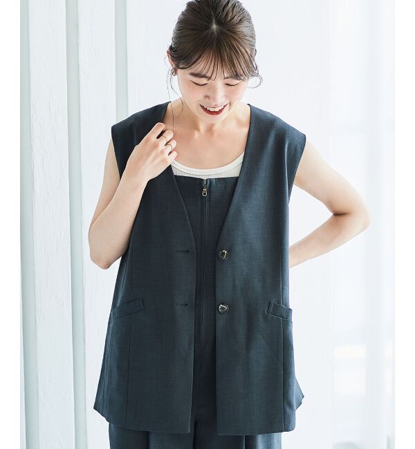 le.coeur blanc「《手洗い可能》Vカラージレジャケット」|ベスト・ジレ|