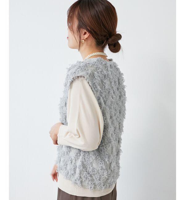 le.coeur blanc「《手洗い可能》フリンジ編みVネックベスト」|ベスト・ジレ|
