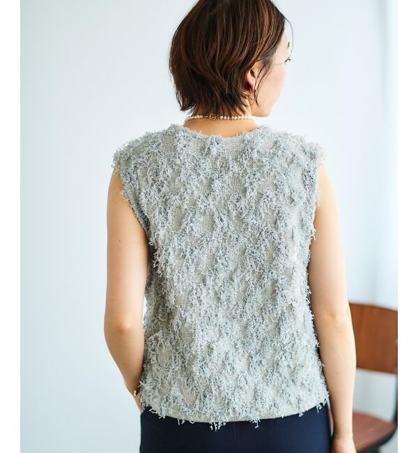 le.coeur blanc「《手洗い可能》フリンジ編みVネックベスト」|ベスト・ジレ|