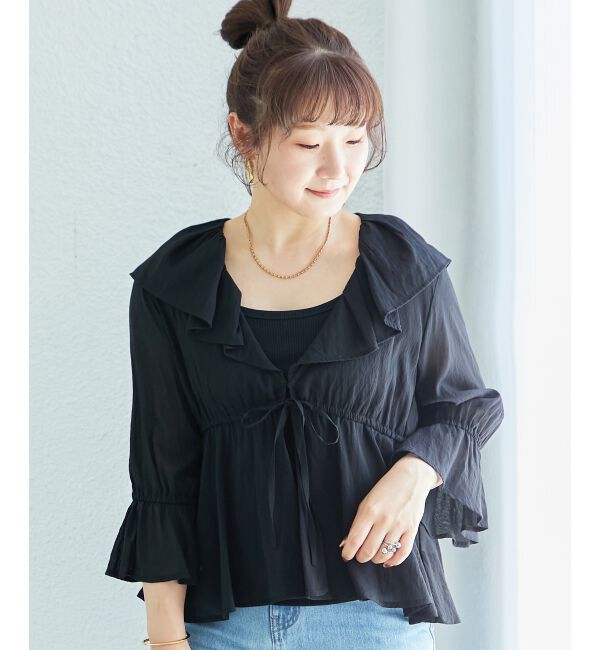  「フリルカラーペプラムブラウス」|シャツ・ブラウス|ブラック
