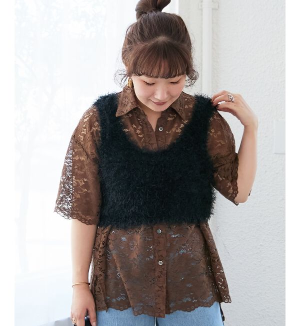  「シャギーUネックベスト」|ベスト・ジレ|ブラック