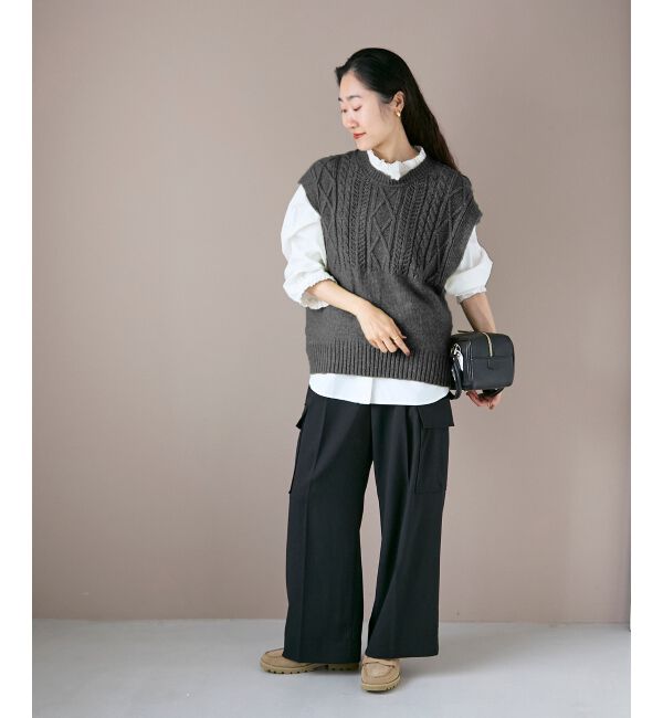  「《WEB限定アイテム》ケーブル柄ニットベスト」|ベスト・ジレ|