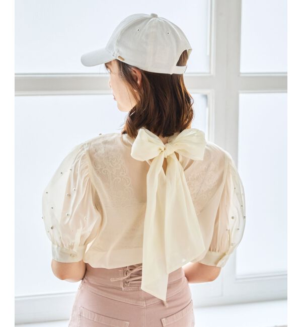 MAJESTICLEGON「バックリボンパールシアーブラウス」|シャツ・ブラウス|