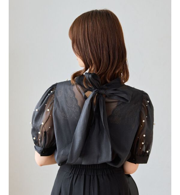 MAJESTICLEGON「バックリボンパールシアーブラウス」|シャツ・ブラウス|