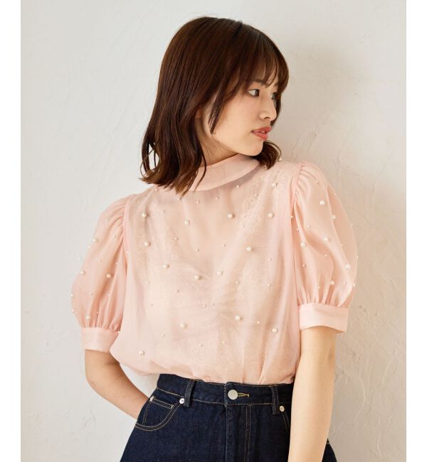 MAJESTICLEGON「バックリボンパールシアーブラウス」|シャツ・ブラウス|