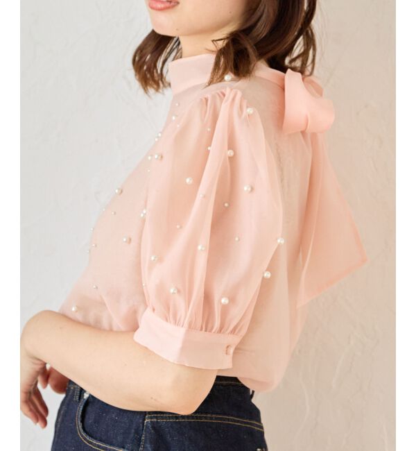 MAJESTICLEGON「バックリボンパールシアーブラウス」|シャツ・ブラウス|