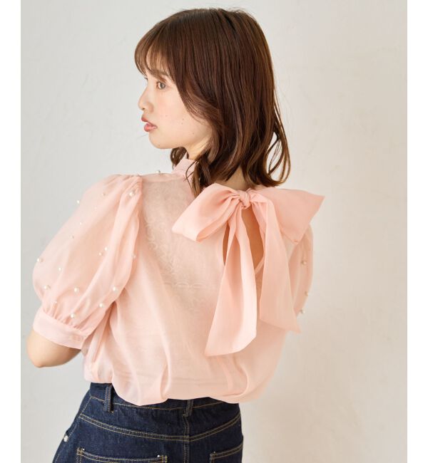 MAJESTICLEGON「バックリボンパールシアーブラウス」|シャツ・ブラウス|