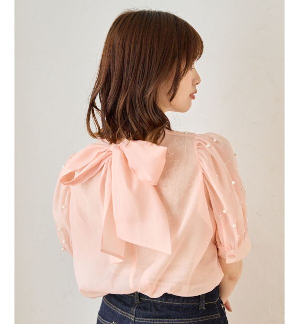 MAJESTICLEGON「バックリボンパールシアーブラウス」|シャツ・ブラウス|ピンク