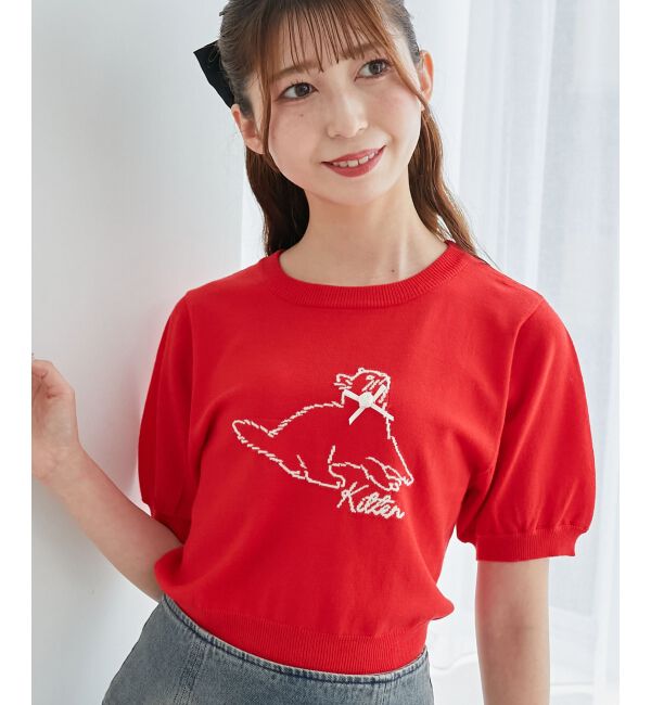 MAJESTICLEGON「キャットジャカード半袖ニット」|ニット・セーター|