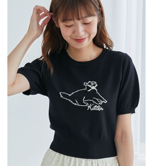 MAJESTICLEGON「キャットジャカード半袖ニット」|ニット・セーター|