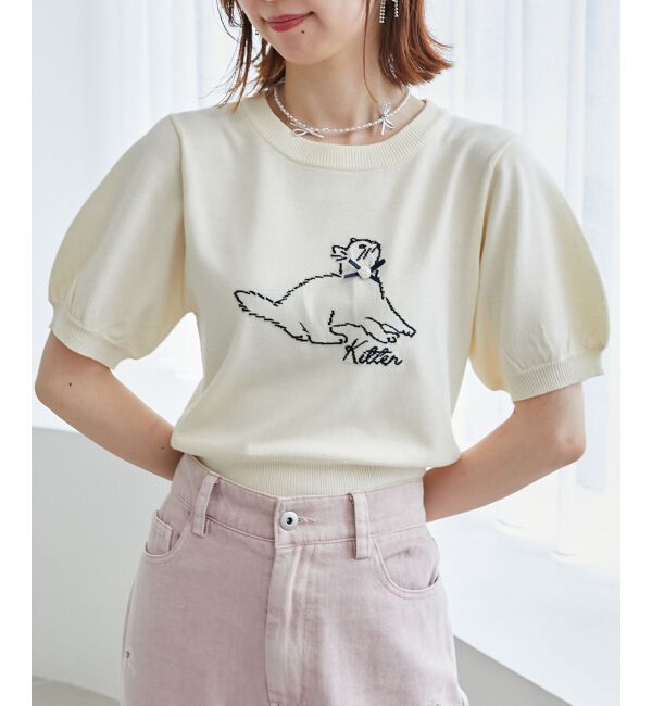 MAJESTICLEGON「キャットジャカード半袖ニット」|ニット・セーター|