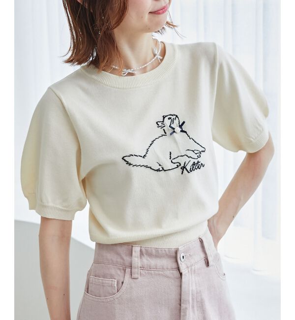 MAJESTICLEGON「キャットジャカード半袖ニット」|ニット・セーター|