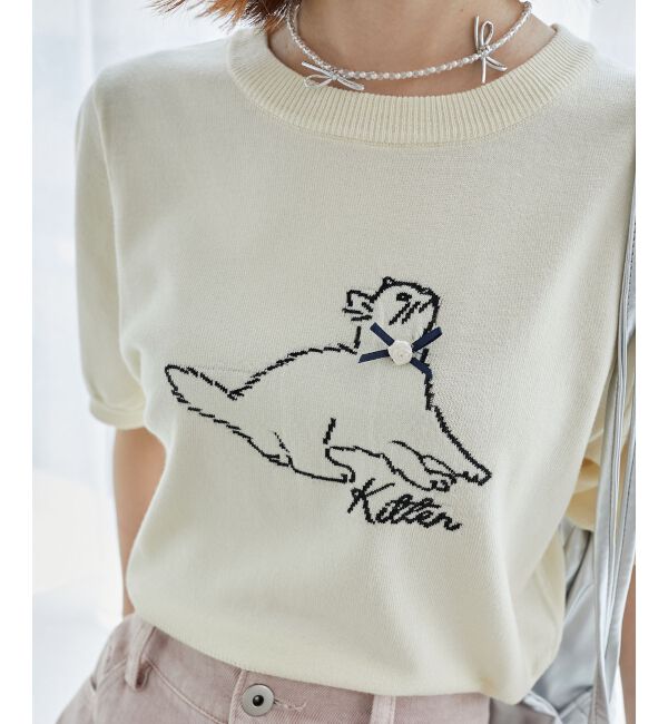 MAJESTICLEGON「キャットジャカード半袖ニット」|ニット・セーター|