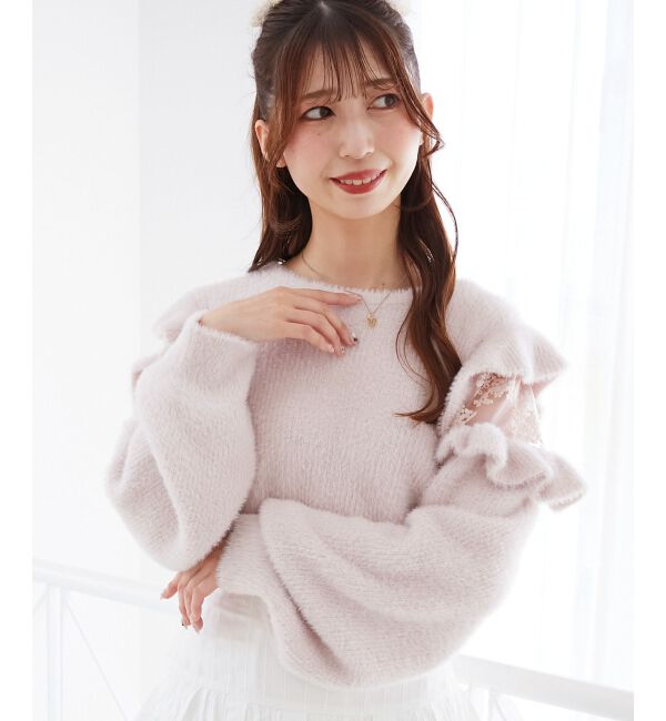  「Ladyフリルシャギーニット」|ニット・セーター|Ｌ／ピンク