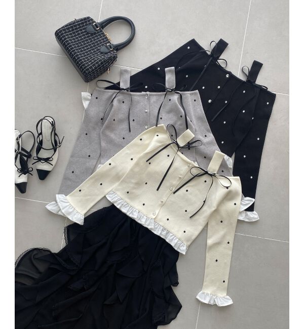  「2wayリボンドット肩あきニット」|ニット・セーター|