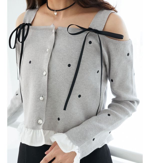  「2wayリボンドット肩あきニット」|ニット・セーター|