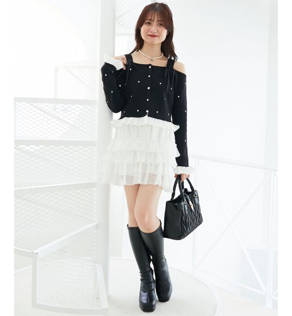  「2wayリボンドット肩あきニット」|ニット・セーター|