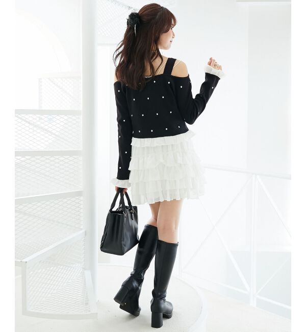  「2wayリボンドット肩あきニット」|ニット・セーター|