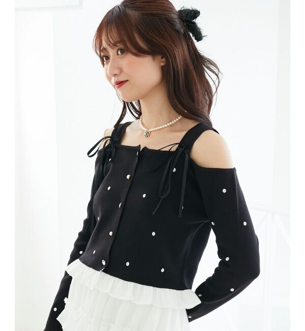  「2wayリボンドット肩あきニット」|ニット・セーター|