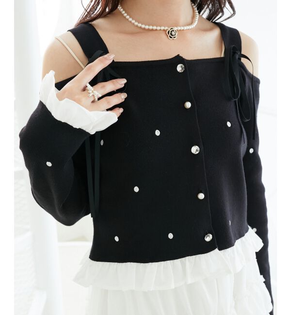  「2wayリボンドット肩あきニット」|ニット・セーター|